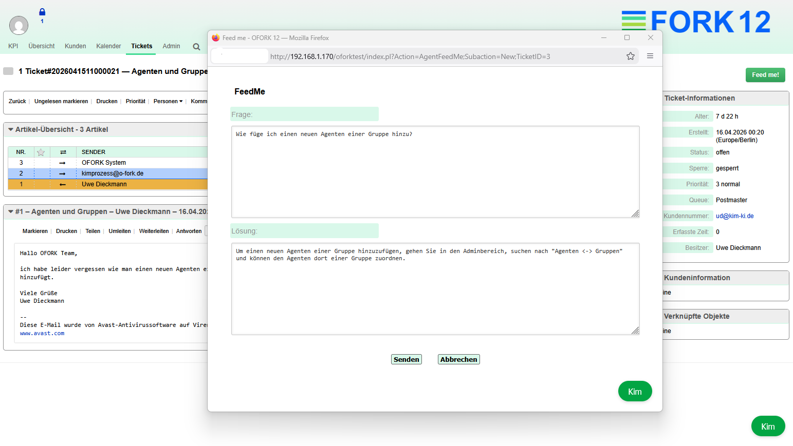 Umfrage-Modul im Open-Source Ticketsystem OFORK