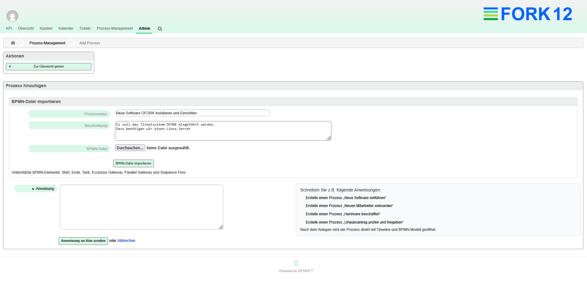 OFORK Prozess erstellen